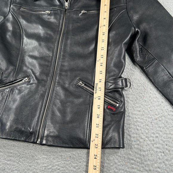 Vintage Guess Leather Jacket Women Medium Black Bomber Biker Motorcycle Goth Y2K - Picture 6 of 8